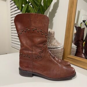 STUART WEITZMAN studded leather western cowboy boots brown